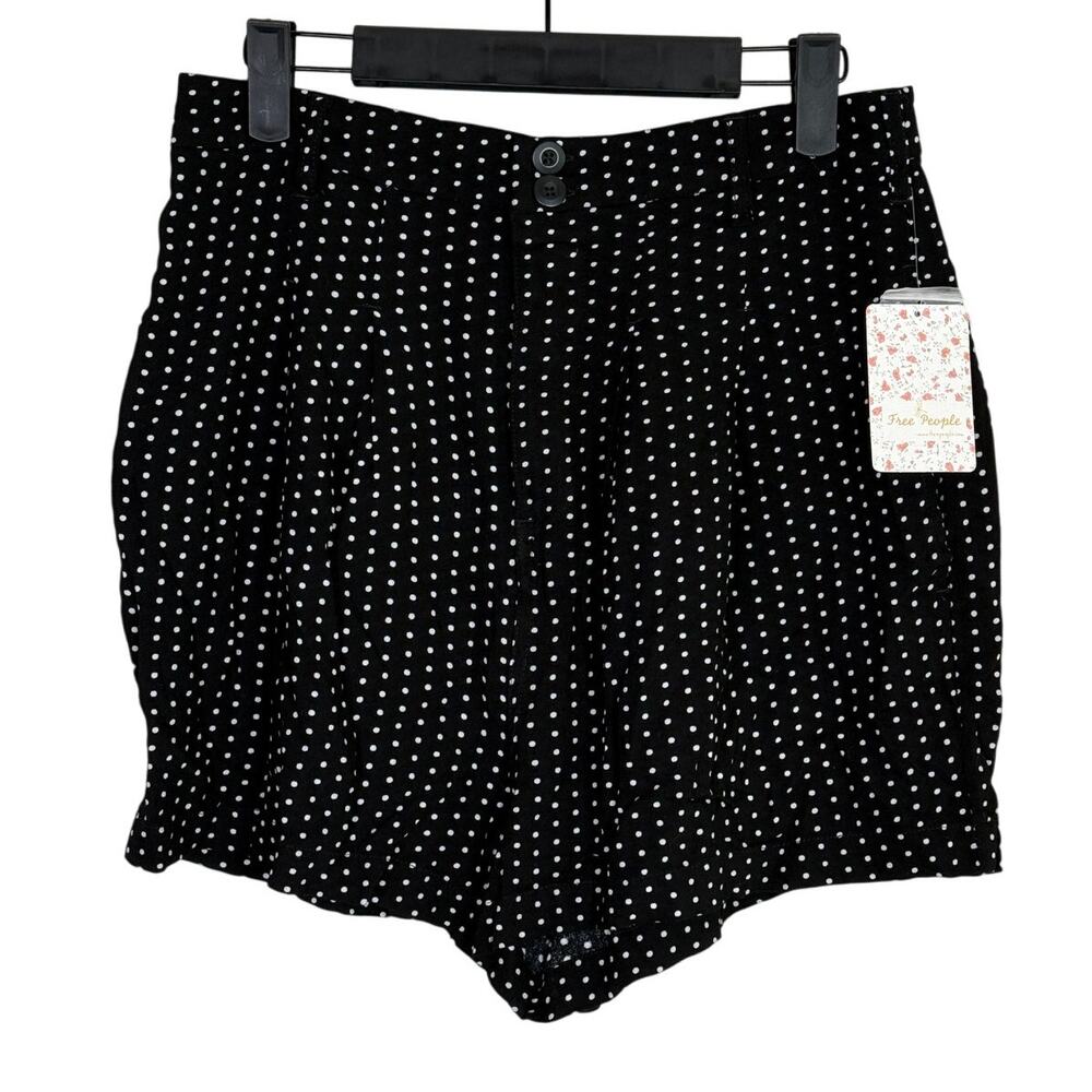 NWT Free People Magdalene High Waist Polka Dot Rayon Shorts Pocket 2 Black White - Picture 14 of 16